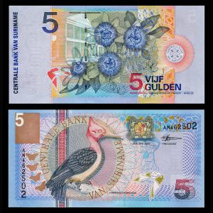 Billete Suriname 5 Gulden Año 2020 (Pajaro Carpintero) UNC - Sin Circular