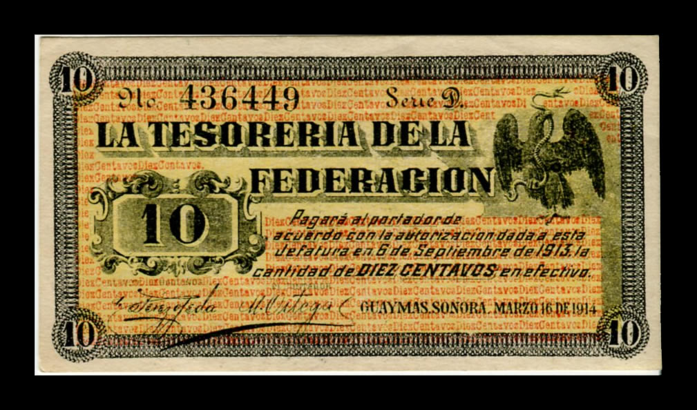 10 Centavos La Tesorería de la Federación -Guaymas Sonora - Condición XF (Extremely Fine) - Imagen 2