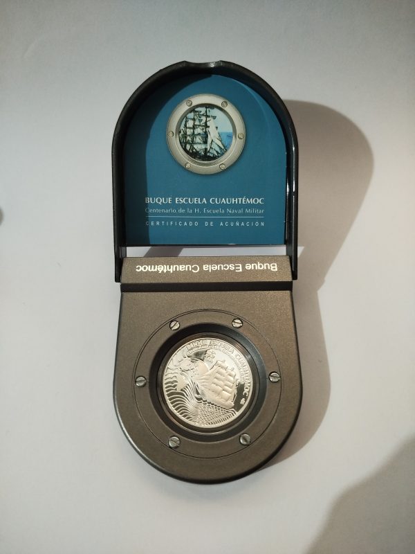 Moneda Buque Escuela Cuauhtemoc -1999 Plata Proof Ley 0.925 - 5 Pesos  - Con certificado de acuñación y estuche  - Imagen 2