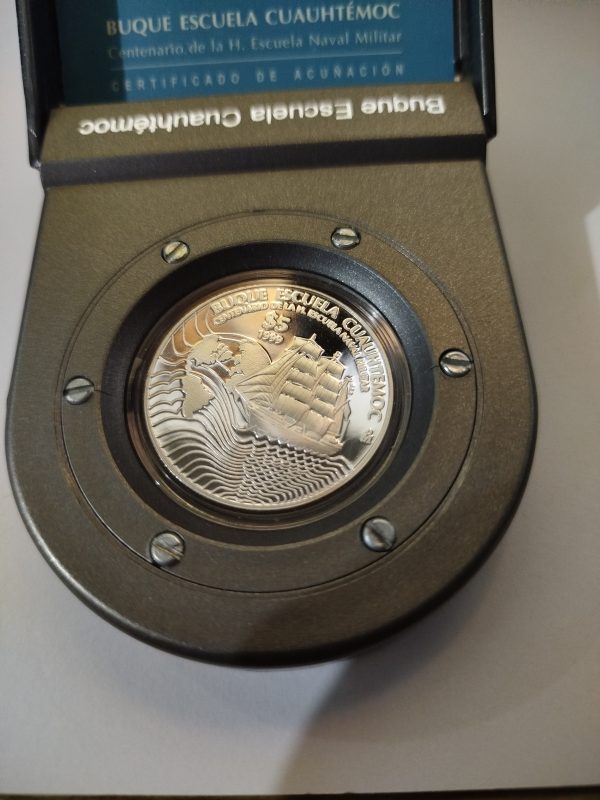 Moneda Buque Escuela Cuauhtemoc -1999 Plata Proof Ley 0.925 - 5 Pesos  - Con certificado de acuñación y estuche  - Imagen 5