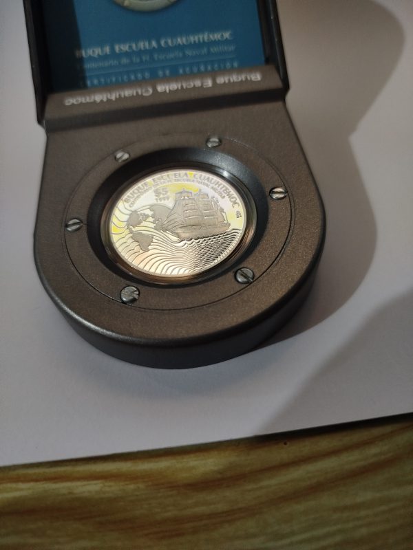 Moneda Buque Escuela Cuauhtemoc -1999 Plata Proof Ley 0.925 - 5 Pesos  - Con certificado de acuñación y estuche  - Imagen 9