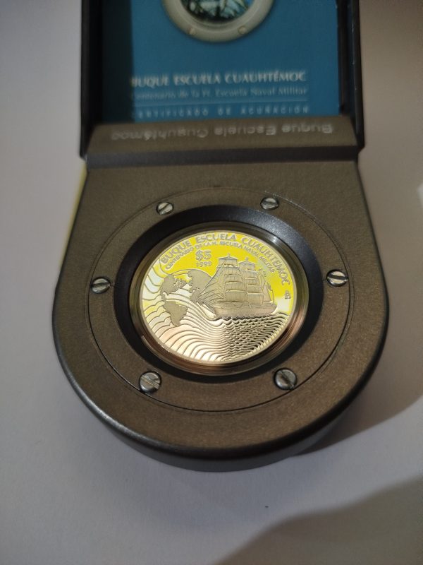 Moneda Buque Escuela Cuauhtemoc -1999 Plata Proof Ley 0.925 - 5 Pesos  - Con certificado de acuñación y estuche  - Imagen 10