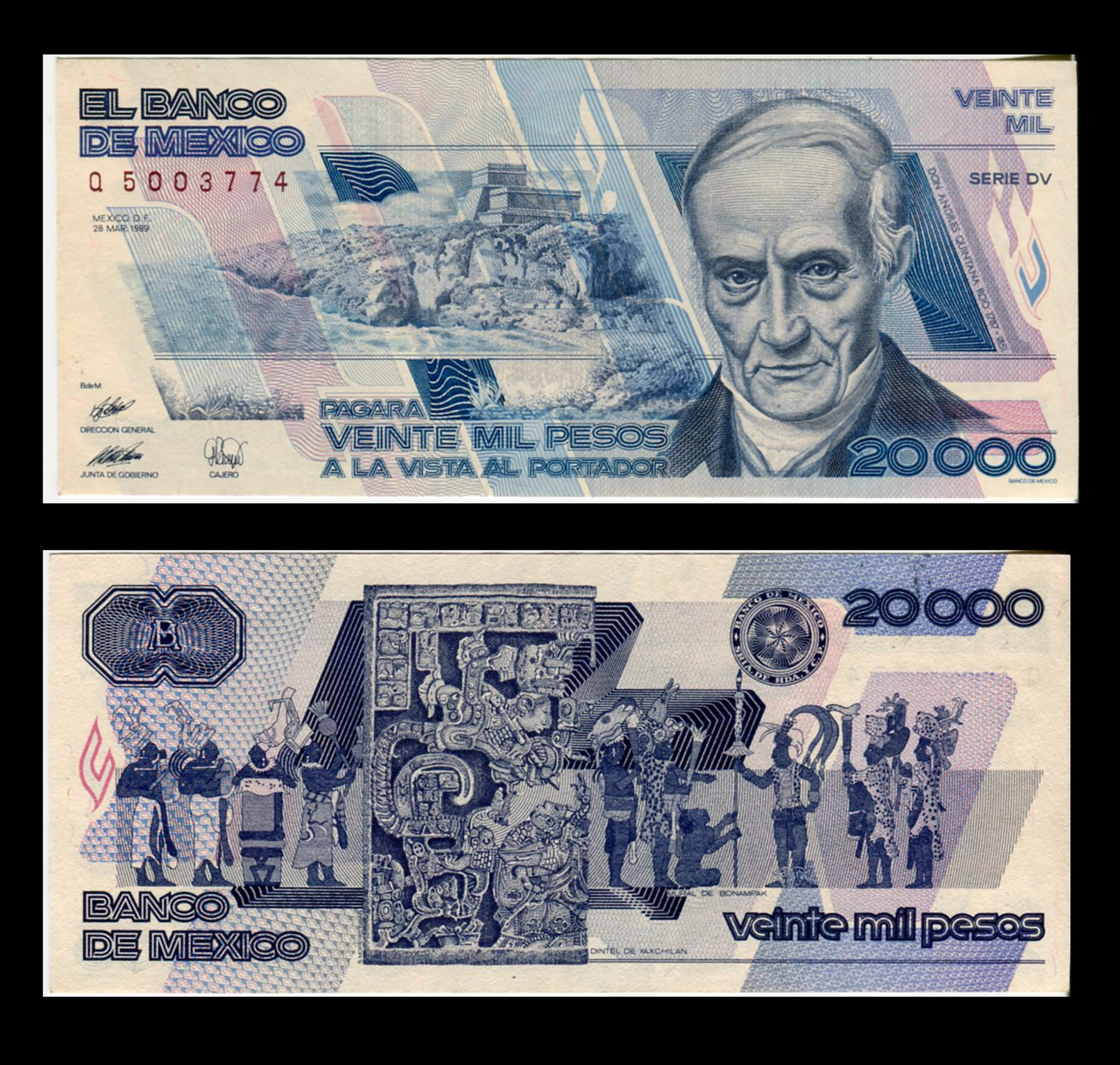 Billete  20000 Pesos Andrés Quintana Roo - Condición aUNC - Casi Sin Circular