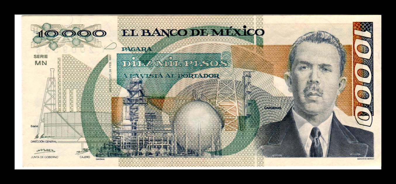 Billete 10000 Pesos Lázaro Cárdenas Condición: aUNC - Casi Sin Circular - Imagen 2