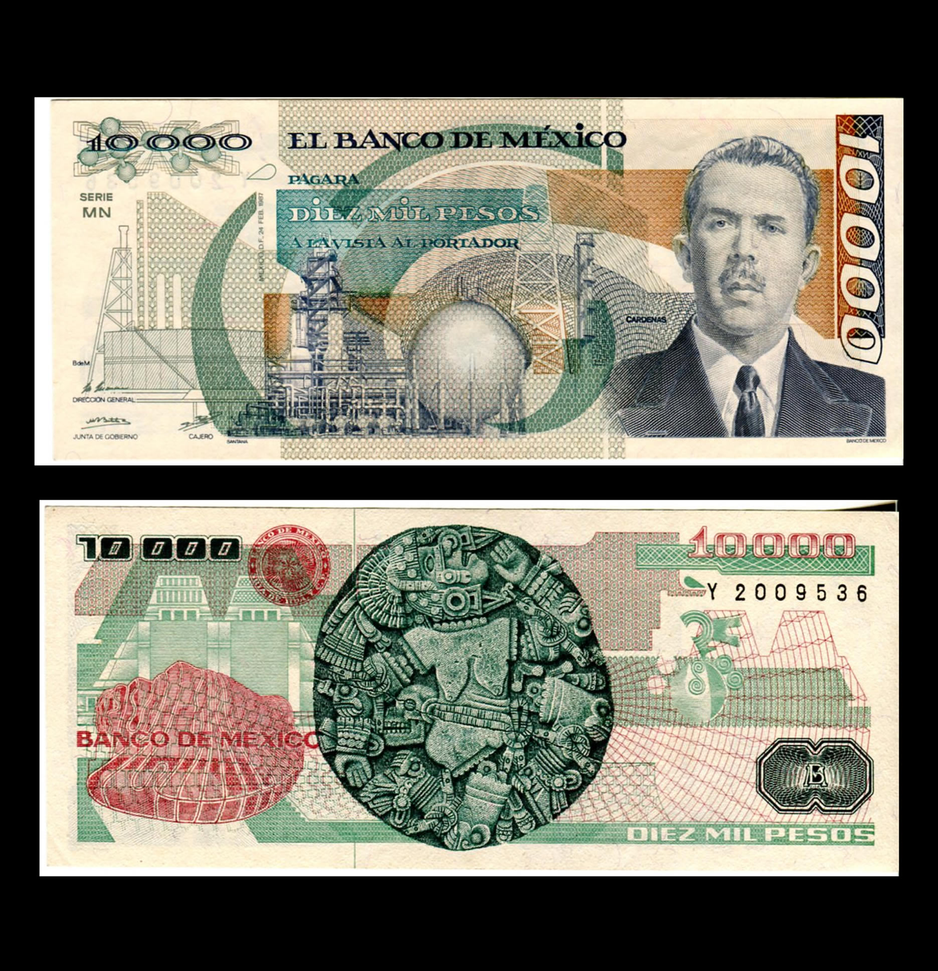 Billete 10000 Pesos Lázaro Cárdenas Condición: aUNC - Casi Sin Circular