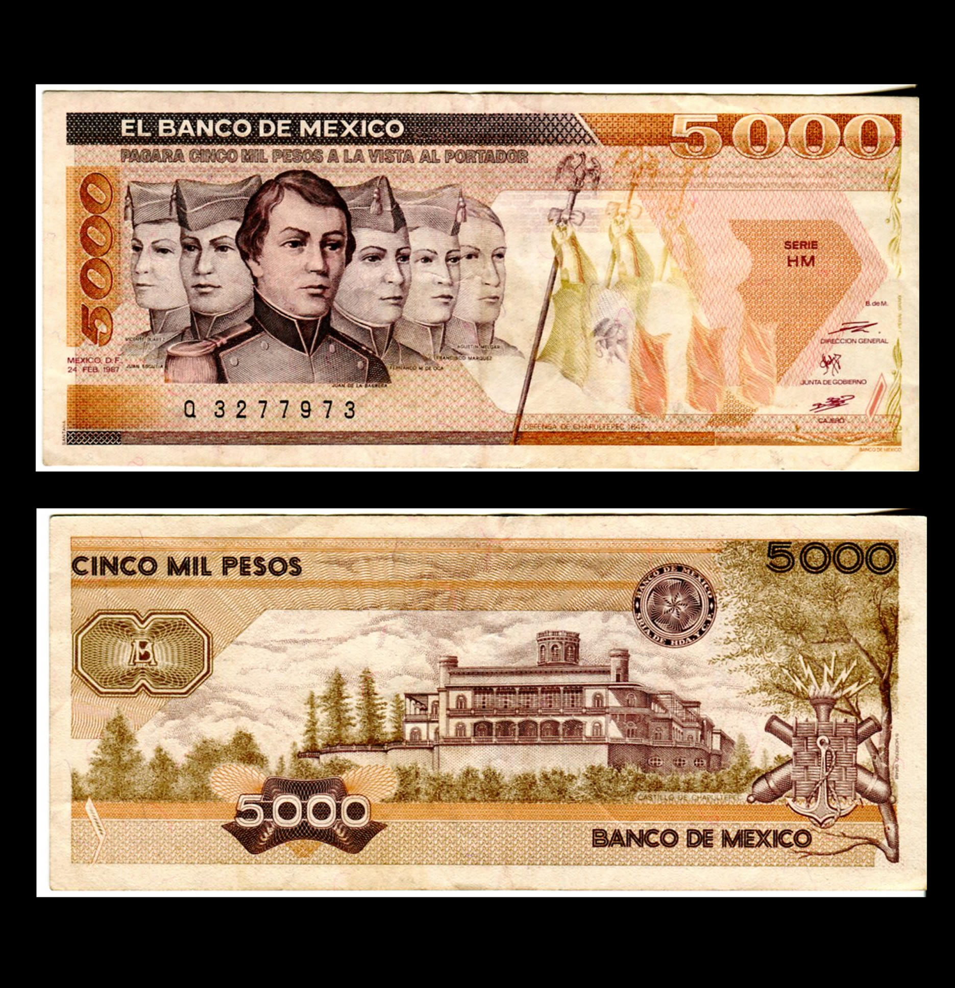 Billete 5000 Pesos Niños Héroes Condición "F" (Fine)