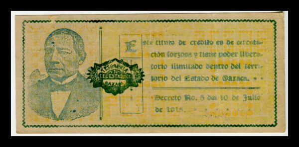 Billete 5 Pesos Oaxaca 1915 - Condición VF (Very Fine) - Imagen 3