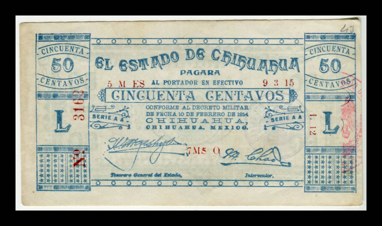 Billete 50 Centavos El estado de Chihuahua Condición: VF (Very Fine) - Imagen 2