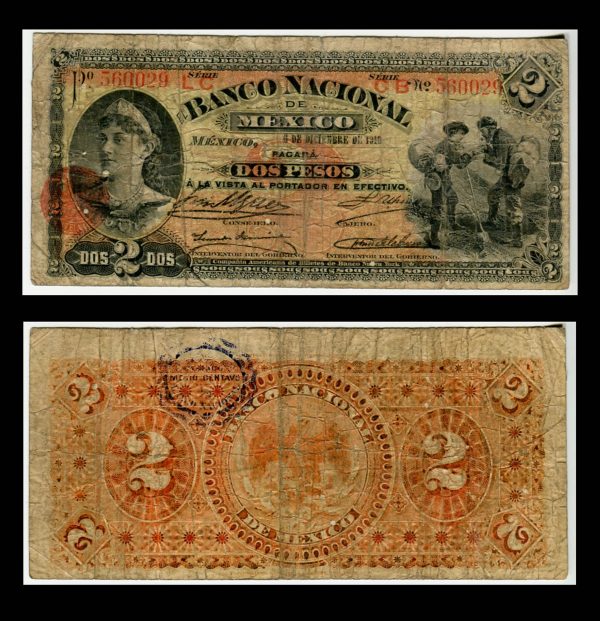 Billete Banco Nacional de México 2 Pesos 1913 - Condición