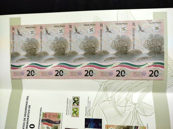 5 Billetes sin recortar $20 Pesos "Consumación de la Independencia" con Folder Oficial de Banco de México - Imagen 5