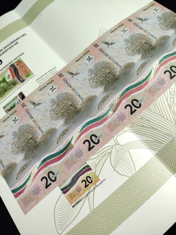5 Billetes sin recortar $20 Pesos "Consumación de la Independencia" con Folder Oficial de Banco de México - Imagen 11