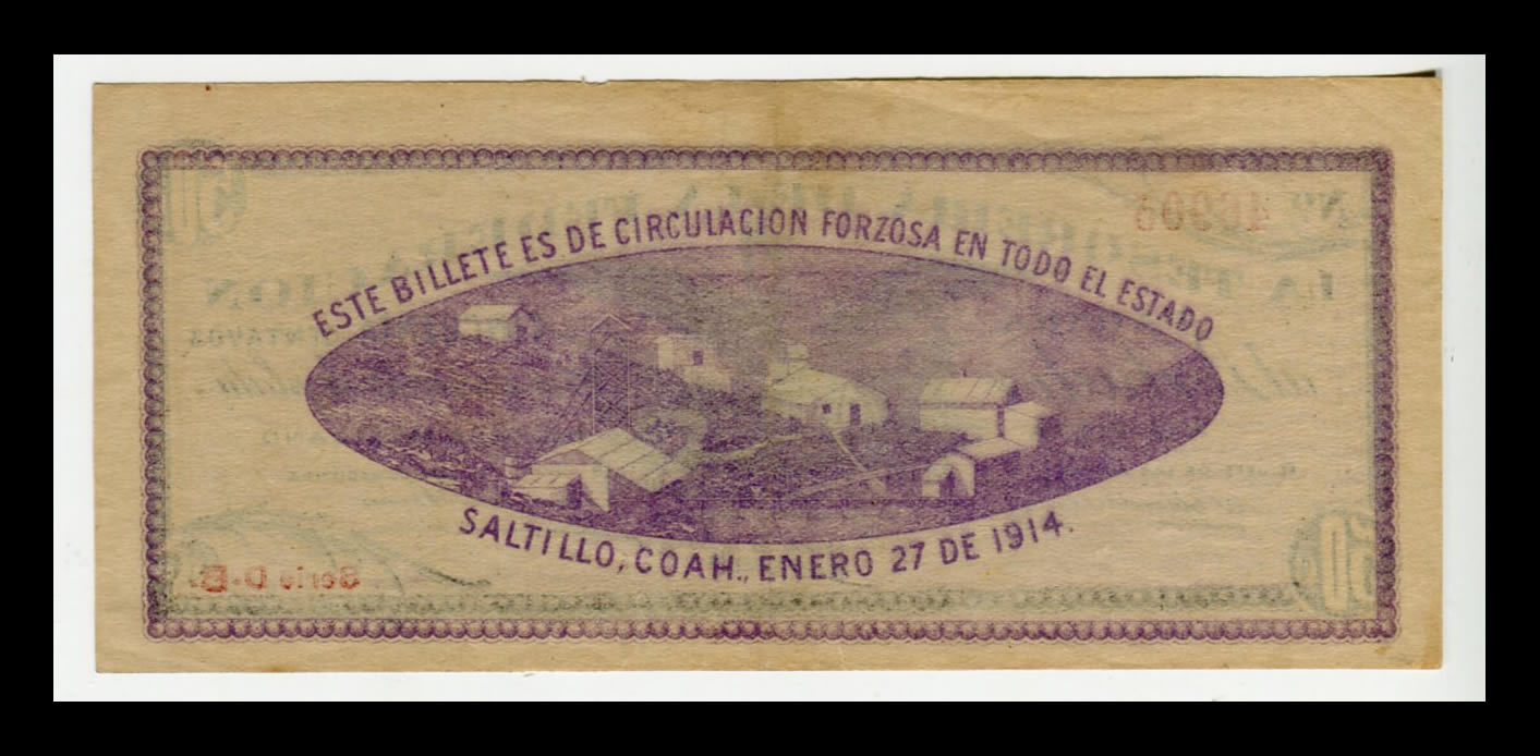 Billete 50 Centavos Tesorería de la Federación Saltillo Condición: XF (Extra Fine) - Imagen 3