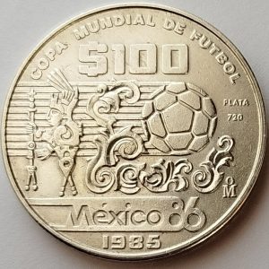 Moneda Conmemorativa $100 Pesos – Copa Mundial de Fútbol México 1986 (Plata Ley 0.720) - Condición Usada