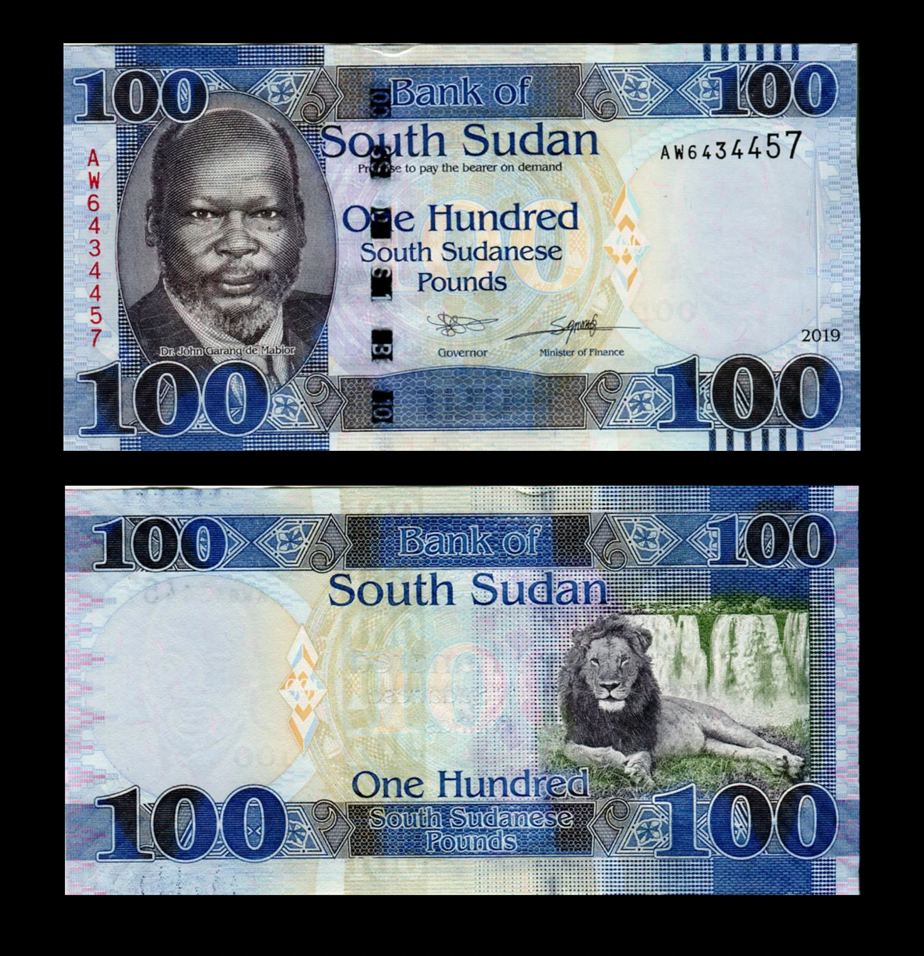 Billete Sudán del Sur 100 Libras (Pounds) Año 2019 - León