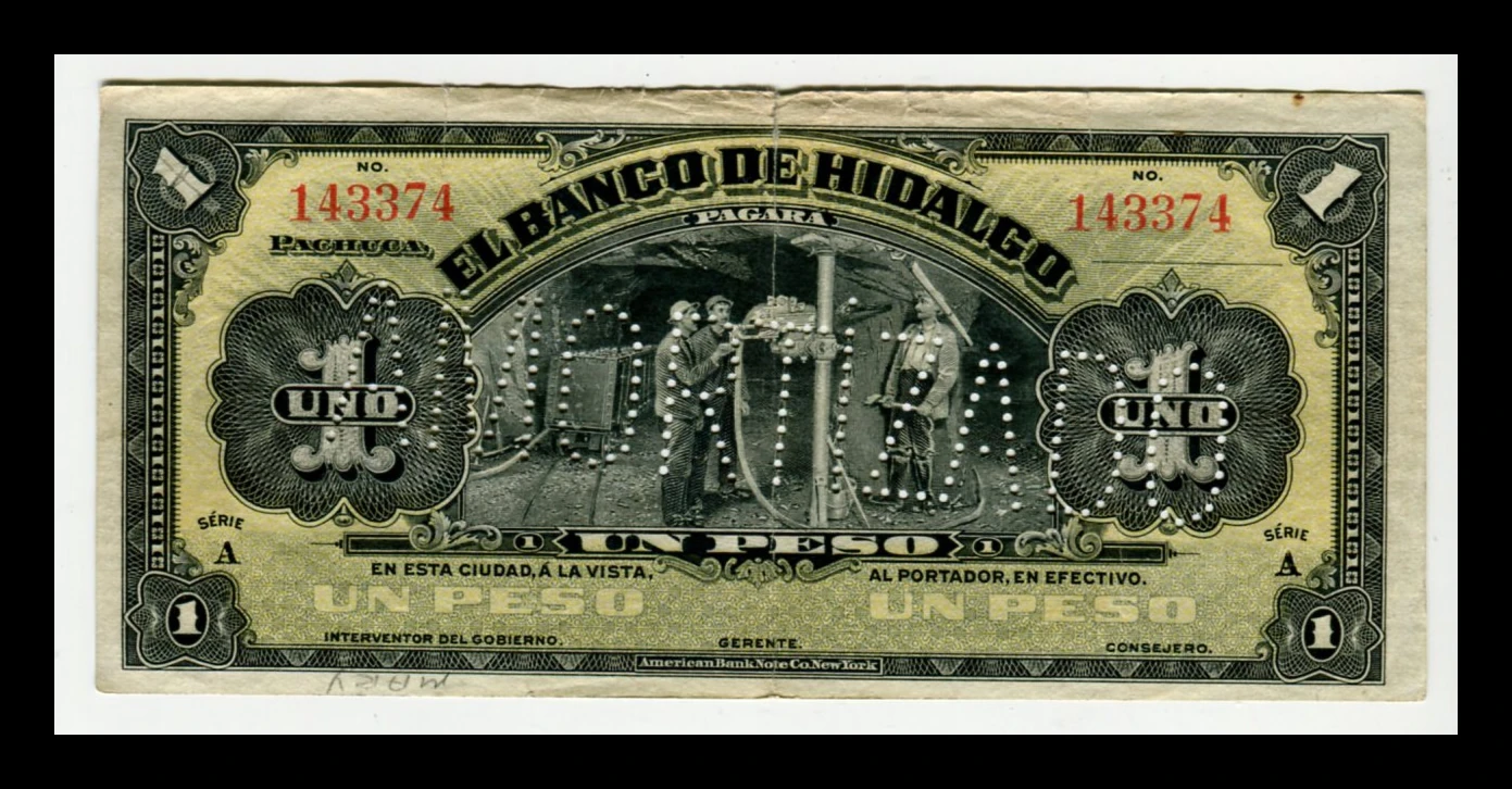 Billete El Banco de Hidalgo 1 Peso Sin Firmas y Sin Fecha Condición: VG (Very Good) - Imagen 2