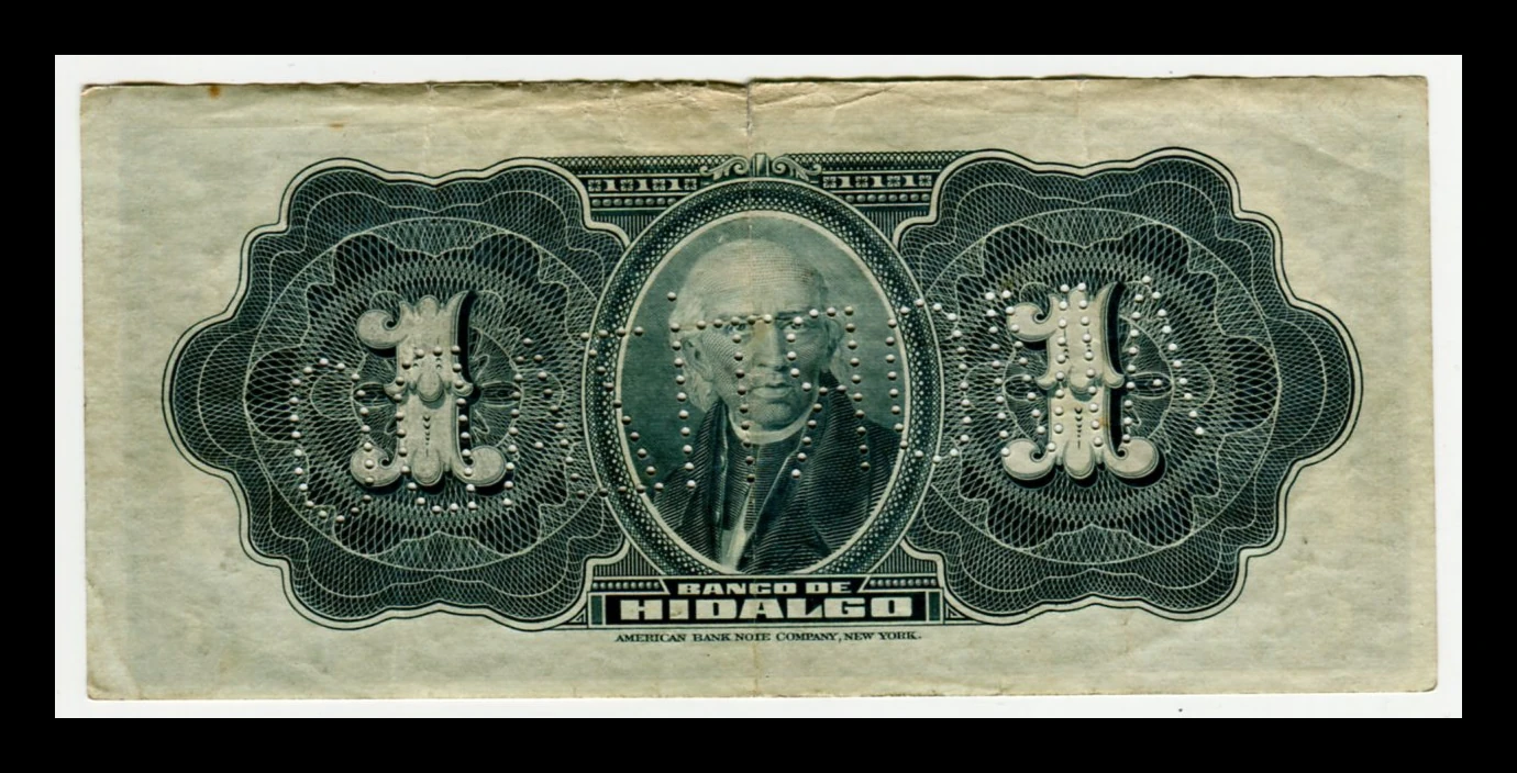 Billete El Banco de Hidalgo 1 Peso Sin Firmas y Sin Fecha Condición: VG (Very Good) - Imagen 3