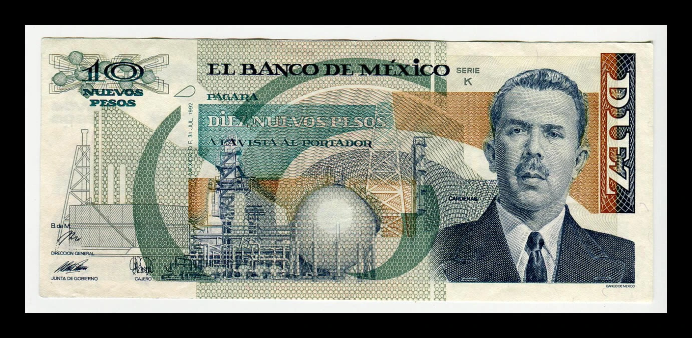 Billete 10 Nuevos Pesos Lázaro Cárdenas - Condición: Usado - Grado: XF (Extra Fine) - Imagen 2