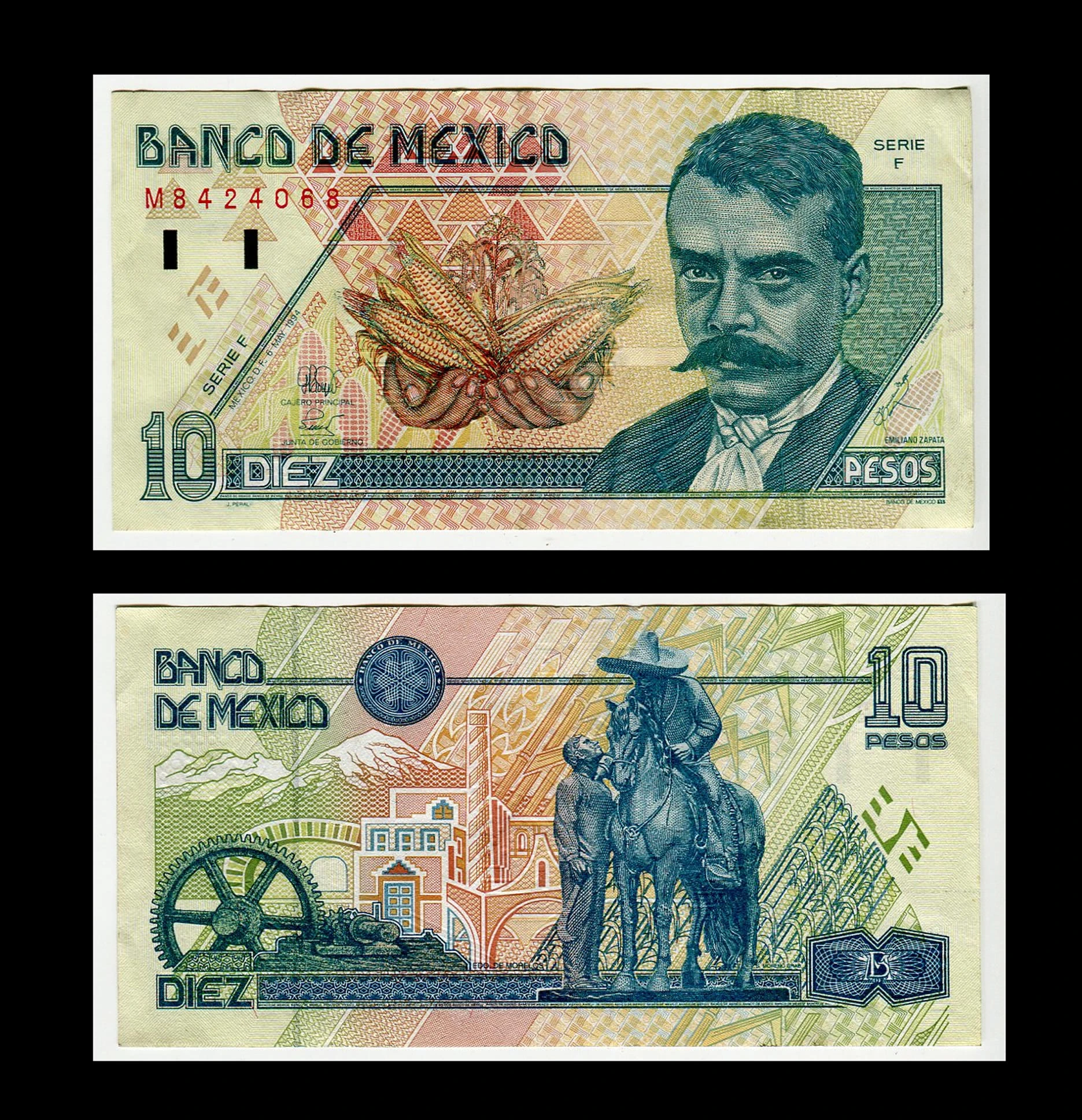 Billete 10 Pesos Emiliano Zapata -Condición: Usado - Grado: VF (Very Fine)