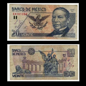 Billete 20 Pesos Benito Juárez -75 Aniversario Banco de México- Condición: Usado - Grado: VG (Very Good)