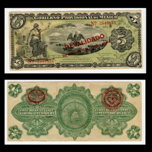 Billete 5 Pesos Gobierno Provisional de México - Condición: Usado - Grado: VF (Very Fine)