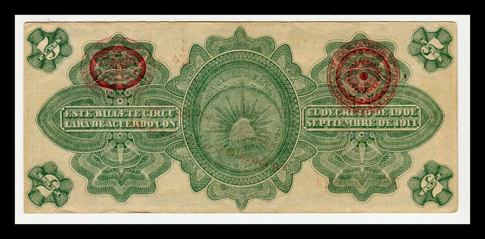 Billete 5 Pesos Gobierno Provisional de México - Condición: Usado - Grado: VF (Very Fine) - Imagen 3