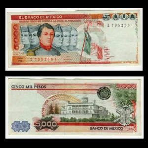 Billete 5000 Niños Héroes - Marca de agua Cadete - Condición: Usado - Grado: XF (Extra Fine)