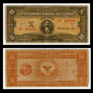 Billete La Tesorería General del Estado 10 Pesos - Condición: Usado - Grado: G (Good)