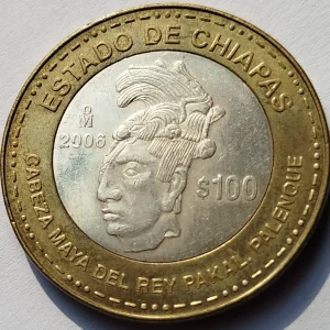 Moneda de 100 Pesos – Estado Chiapas 2da Fase Bimetálica Plata 2006 – Condición Usada