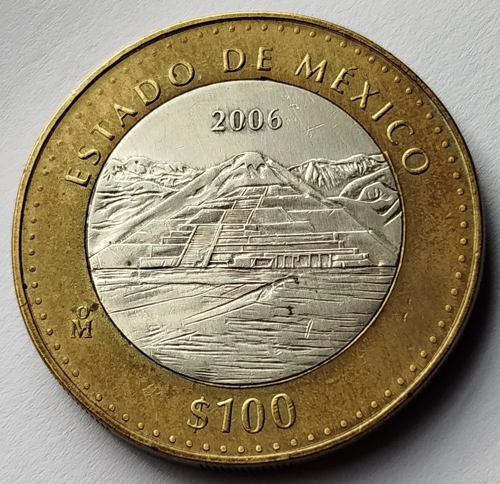 Moneda de 100 Pesos – Estado de México 2da Fase Bimetálica Plata 2006 – Condición Usada - Imagen 5