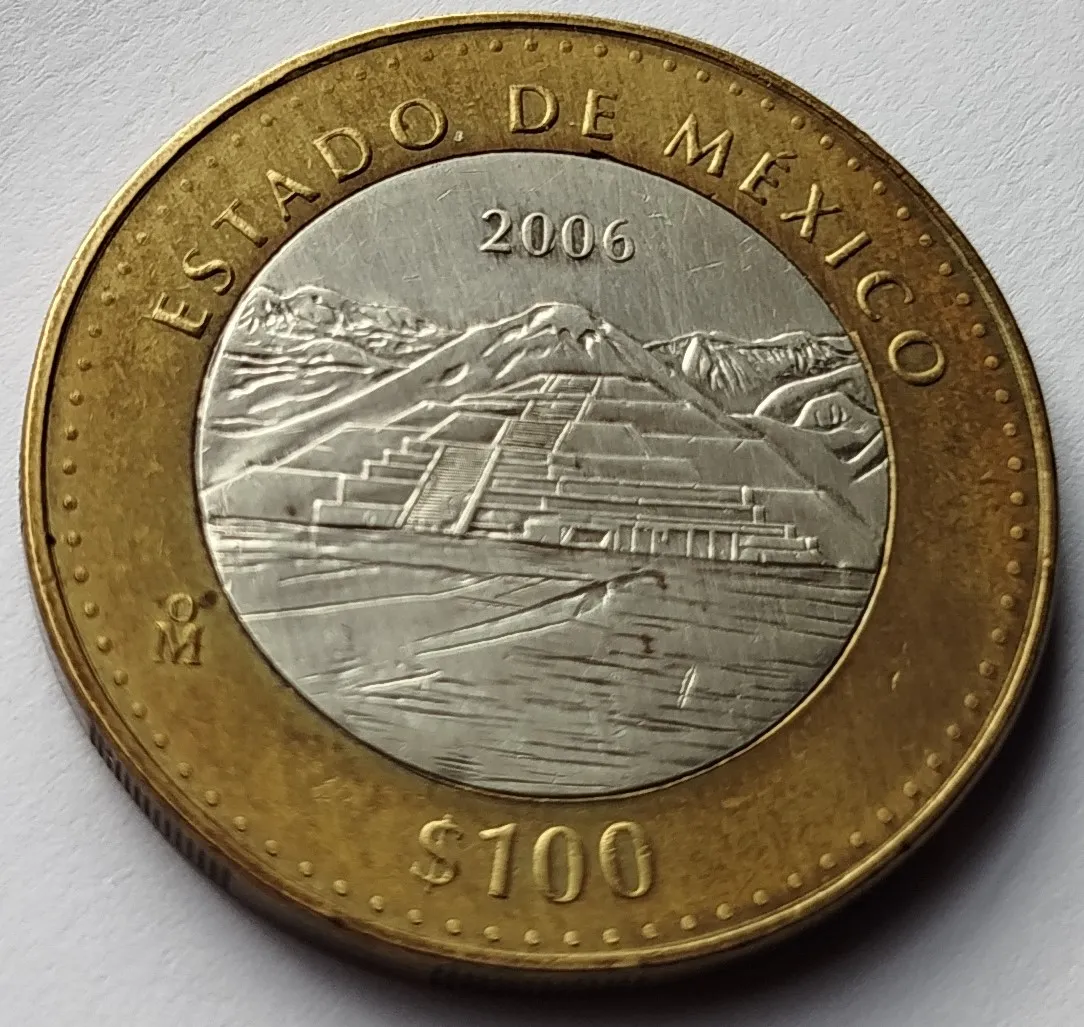 Moneda de 100 Pesos – Estado de México 2da Fase Bimetálica Plata 2006 – Condición Usada - Imagen 7