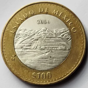 Moneda de 100 Pesos – Estado de México 2da Fase Bimetálica Plata 2006 – Condición Usada