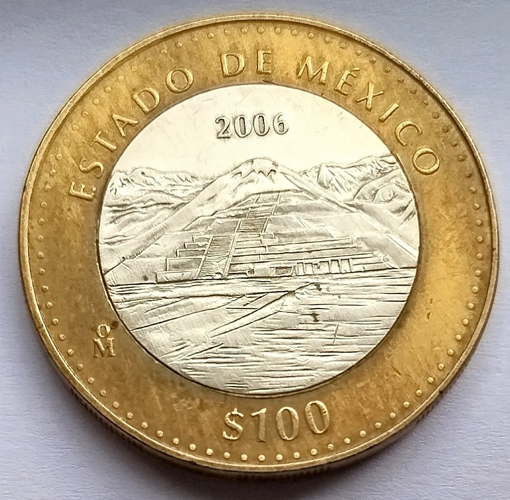 Moneda de 100 Pesos – Estado de México 2da Fase Bimetálica Plata 2006 – Condición Usada - Imagen 13