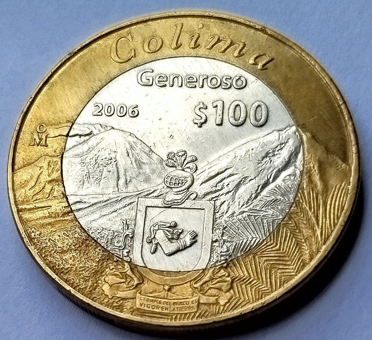 Moneda de 100 Pesos - Estado Colima 2da Fase Bimetálica Plata 2006 - Condición Usada - Imagen 2
