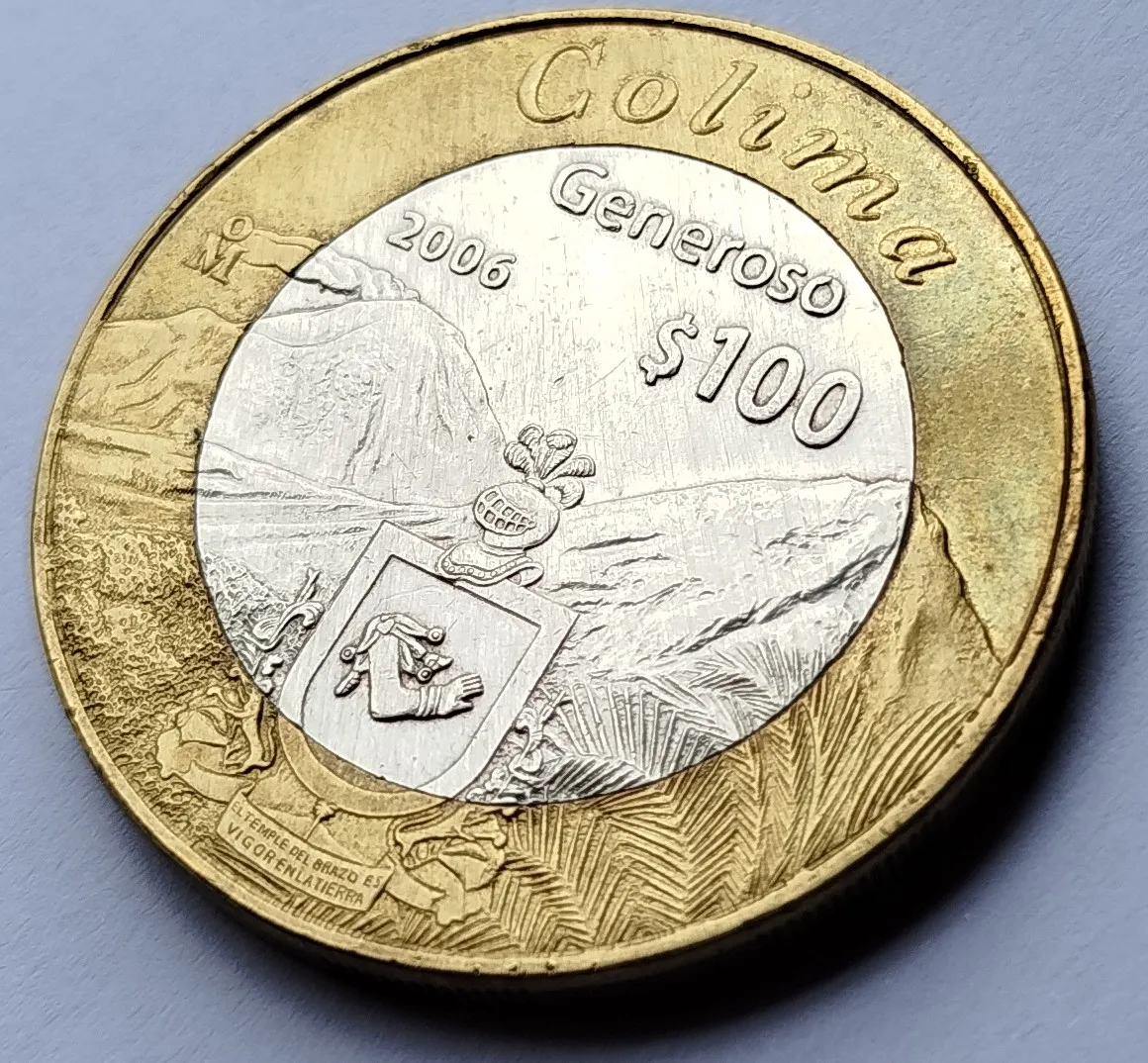 Moneda de 100 Pesos - Estado Colima 2da Fase Bimetálica Plata 2006 - Condición Usada - Imagen 4