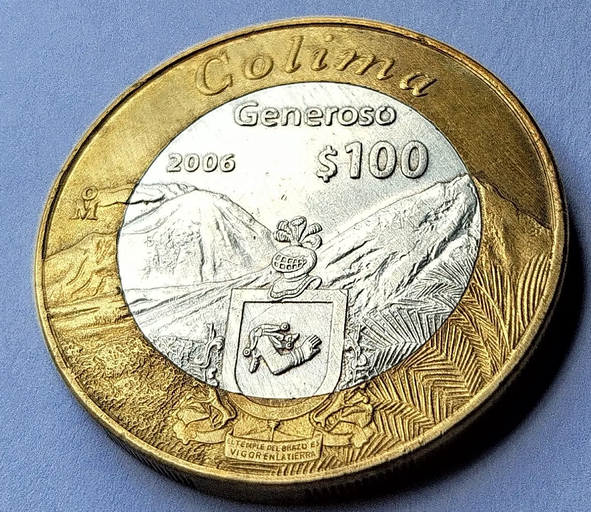 Moneda de 100 Pesos - Estado Colima 2da Fase Bimetálica Plata 2006 - Condición Usada - Imagen 6
