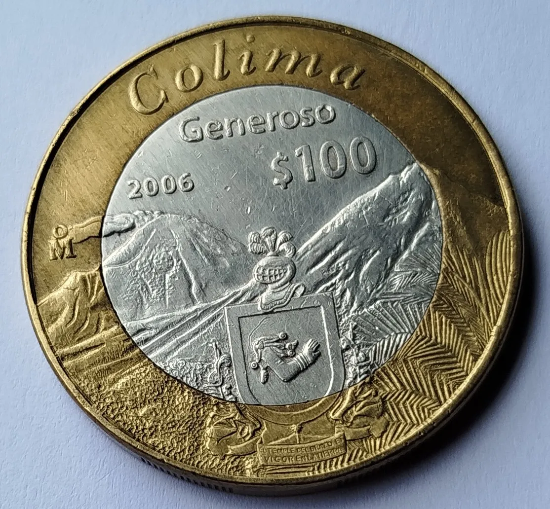 Moneda de 100 Pesos - Estado Colima 2da Fase Bimetálica Plata 2006 - Condición Usada - Imagen 8