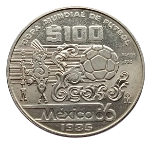 Moneda Conmemorativa $100 Pesos – Copa Mundial de Fútbol México 1986 (Plata Ley 0.720) - Condición Usada