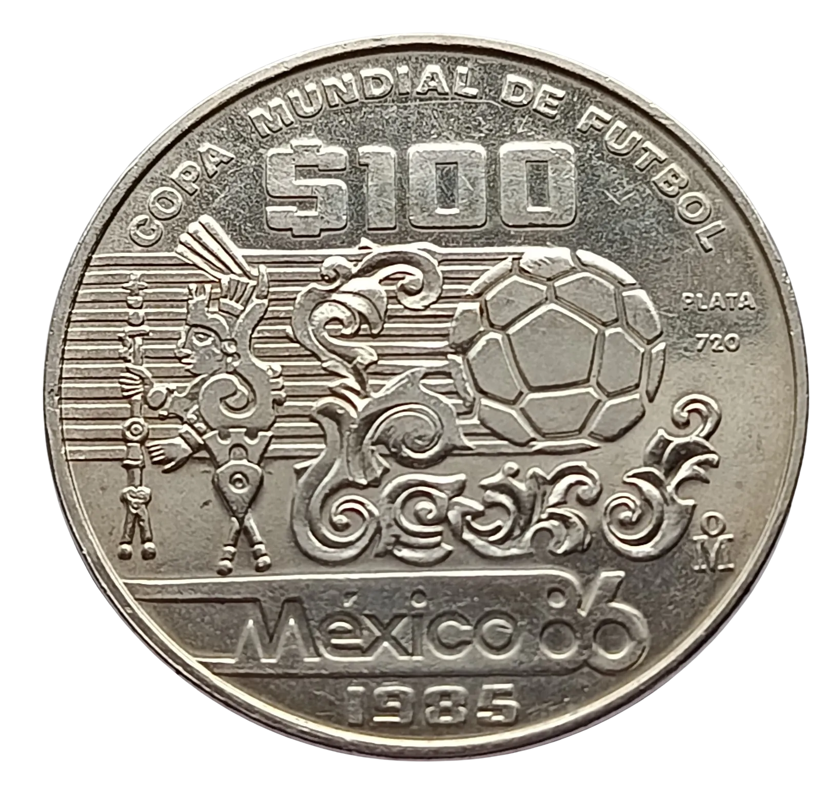 Moneda Conmemorativa $100 Pesos – Copa Mundial de Fútbol México 1986 (Plata Ley 0.720) - Condición Usada