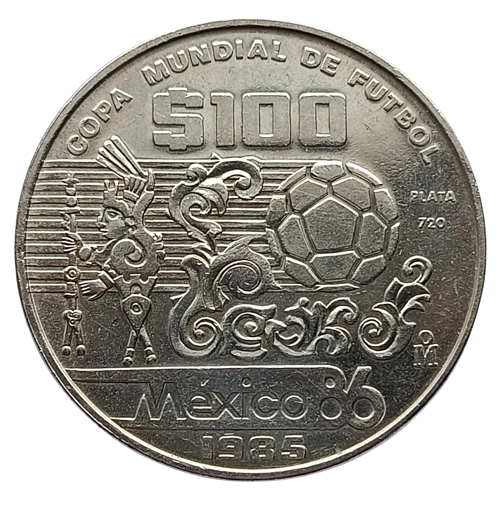 Moneda Conmemorativa $100 Pesos – Copa Mundial de Fútbol México 1986 (Plata Ley 0.720) - Condición Usada - Imagen 9