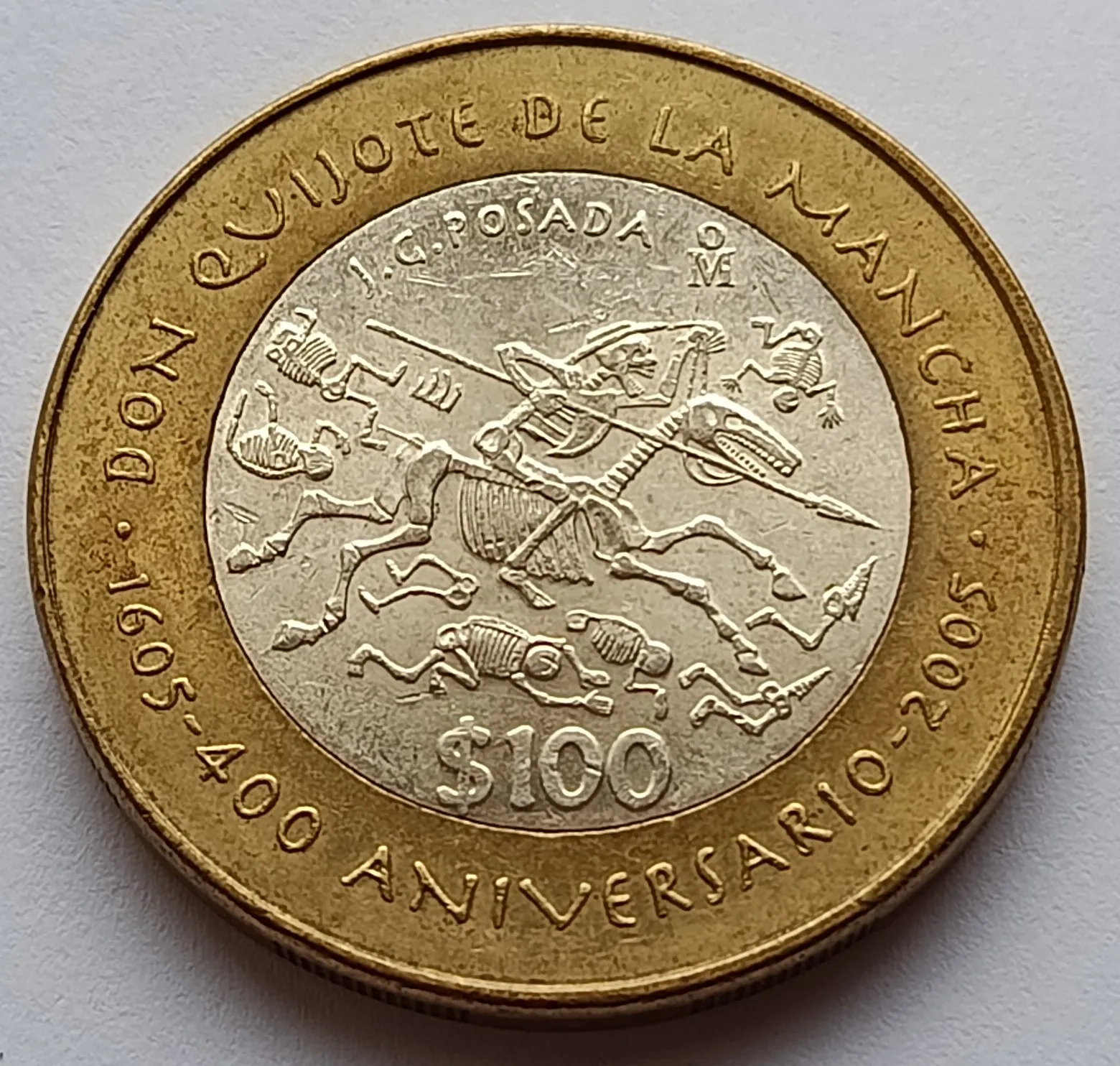 Moneda de 100 Pesos Calavera Quijotesca - 400 Aniv. Don Quijote de la Mancha - Condición: Usada - Imagen 6