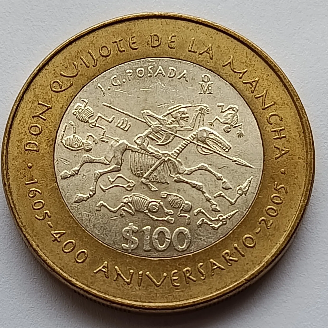Moneda de 100 Pesos Calavera Quijotesca - 400 Aniv. Don Quijote de la Mancha - Condición: Usada - Imagen 8