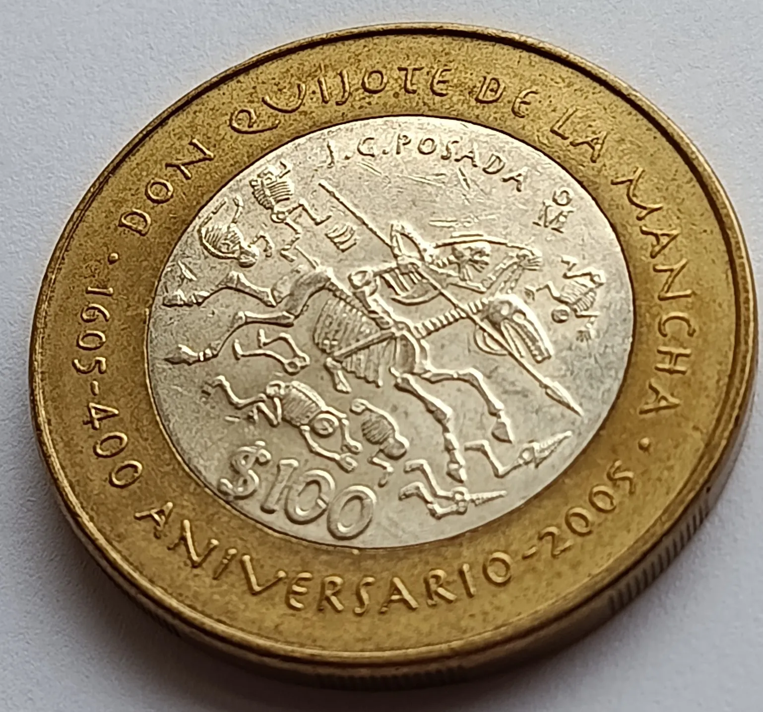 Moneda de 100 Pesos Calavera Quijotesca - 400 Aniv. Don Quijote de la Mancha - Condición: Usada - Imagen 3