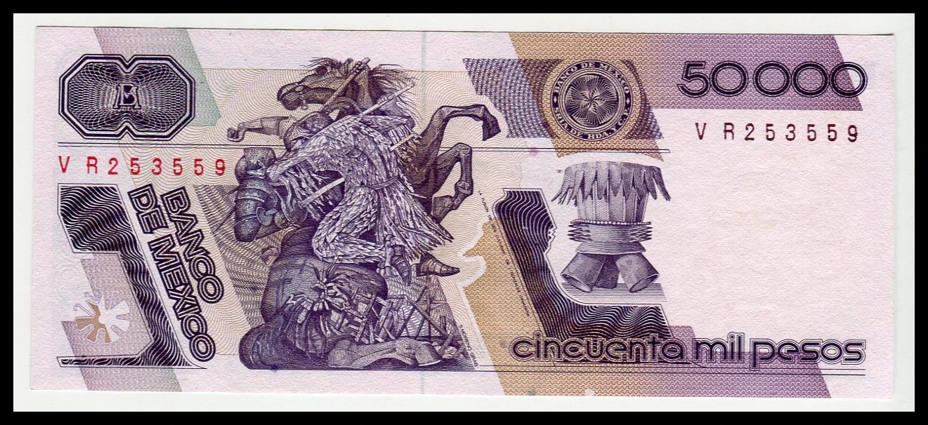 Billete 50000 Pesos Cuahutémoc - (Condición: Usado - Grado: AUNC - Casi Sin Circular) - Imagen 3