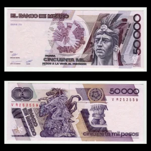 Billete 50000 Pesos Cuahutémoc - (Condición: Usado - Grado: AUNC - Casi Sin Circular)