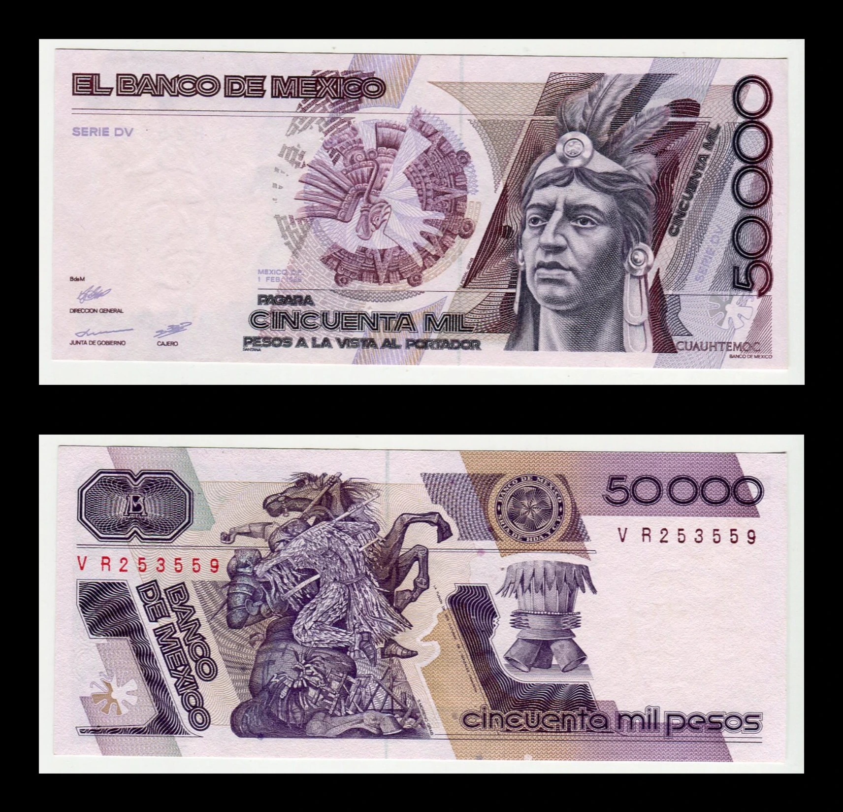Billete 50000 Pesos Cuahutémoc - (Condición: Usado - Grado: AUNC - Casi Sin Circular)