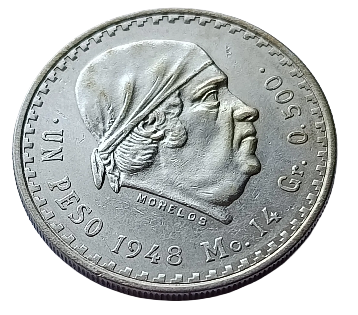 Moneda Un Peso Cacheton Morelos Plata Año 1948 Ley .500 Condición: USADA - Imagen 11