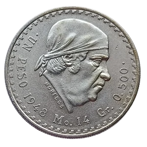 Moneda Un Peso Cacheton Morelos Plata Año 1948 Ley .500 Condición: USADA