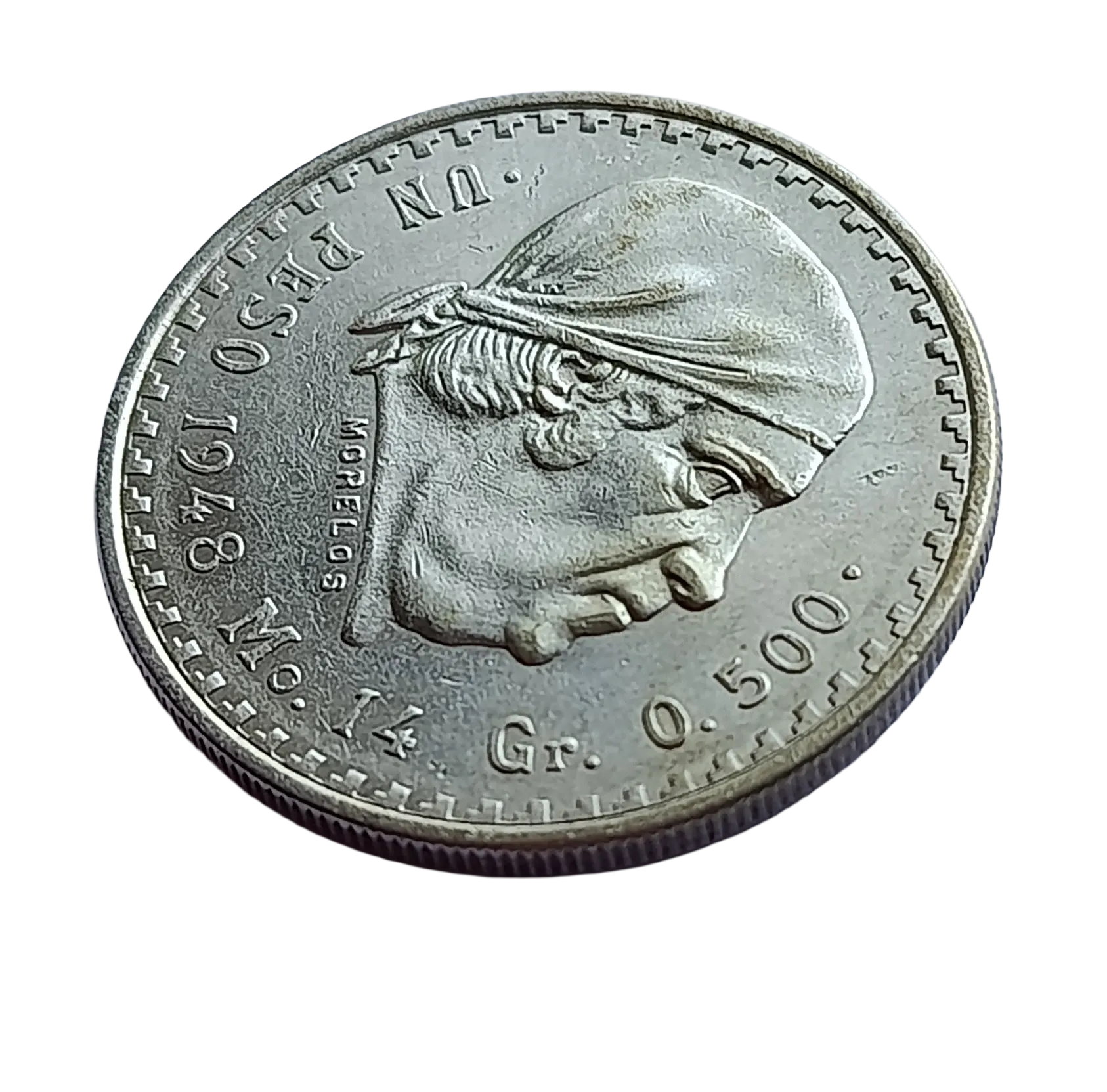 Moneda Un Peso Cacheton Morelos Plata Año 1948 Ley .500 Condición: USADA - Imagen 10