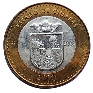 Moneda $100 Pesos Chiapas 2005 Bimetálica 1era Fase - Condición: USADA
