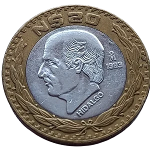 Moneda 20 Pesos Bimétalica Miguel Hidalgo Año 1993 - Condición: Usada